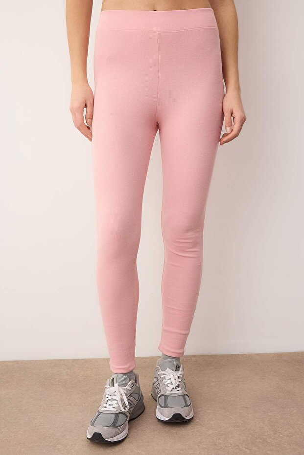 Gül Kurusu 3'lü Oversize/Geniş Kalıp Kapüşonlu Taytlı Örme Alt - Üst Takım TWOAW26AU00151 - 5