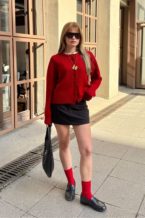 Düğmeli Triko Hırka - 6