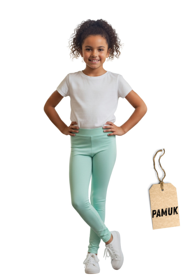 Girls' Leggings - Mint Cotton Lycra Seasonal Long Children's Leggings