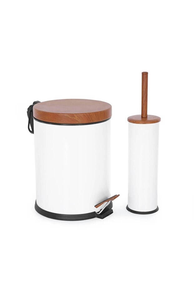 White 2-Piece Wood Patterned Bathroom Set - 2