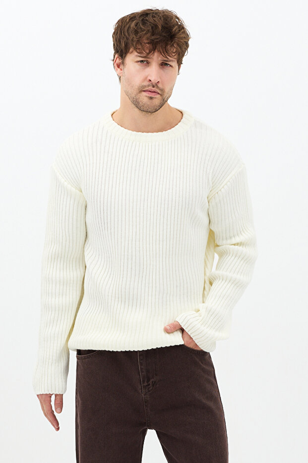 Erkek Siyah Fitilli Örme Regular Triko Kazak - 5