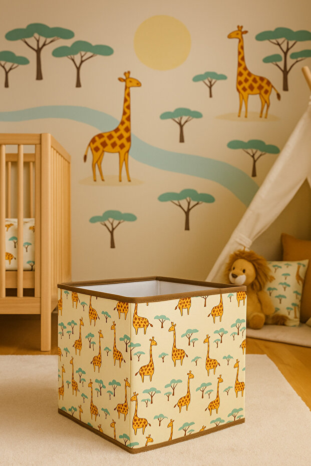 صندوق تخزين ألعاب منظم متعدد الأغراض منقوش بدون غطاء من Gıraffe 2 مقاس 30x30x30