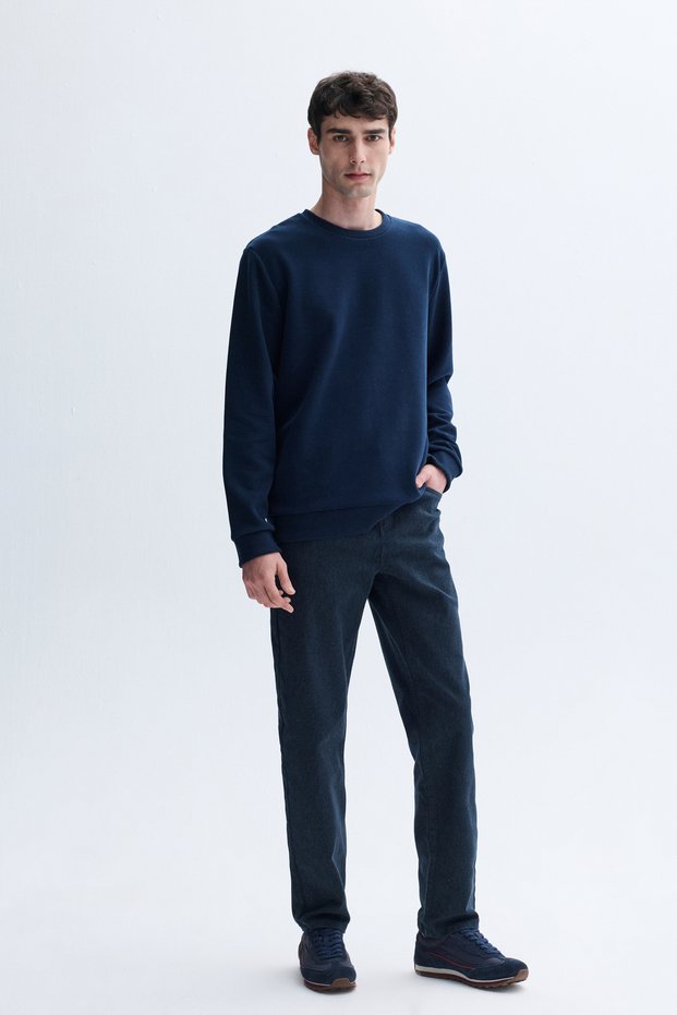 Men's Navy Blue Slim Straight Fit Trousers