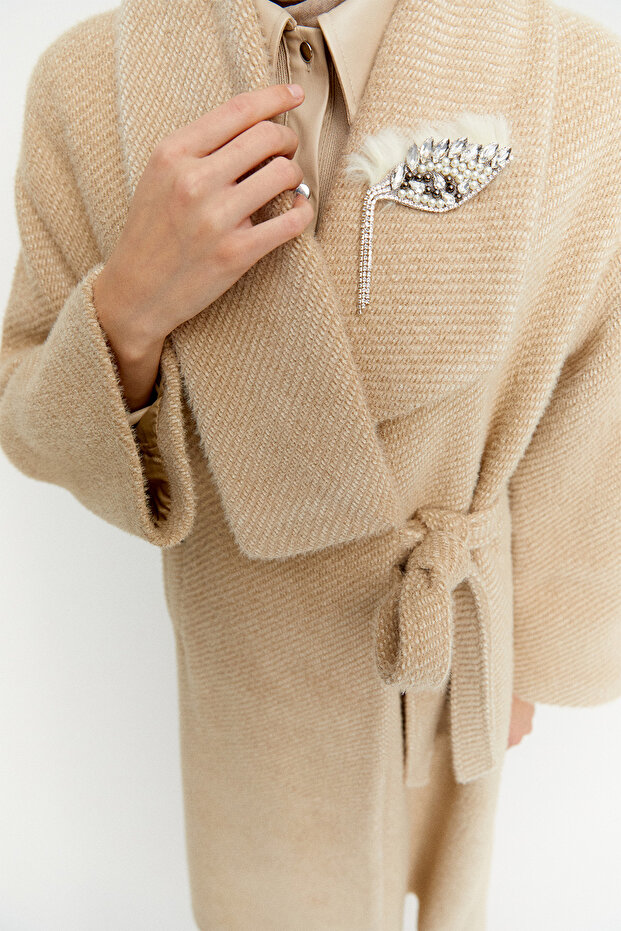 Asimetrik Yaka Oversize Manto - 6