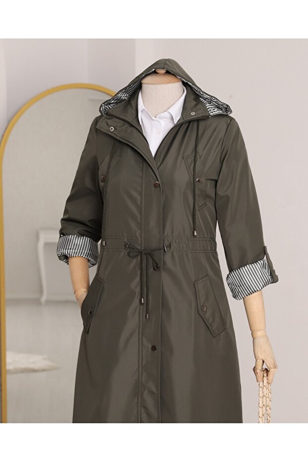 معطف واق من المطر مبطن باللون الكاكي - 5