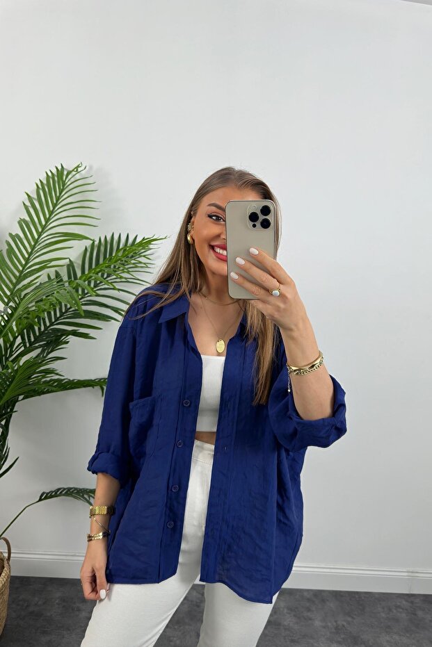 Off-Shoulder Summer Fabric Oversize Shirt - 1