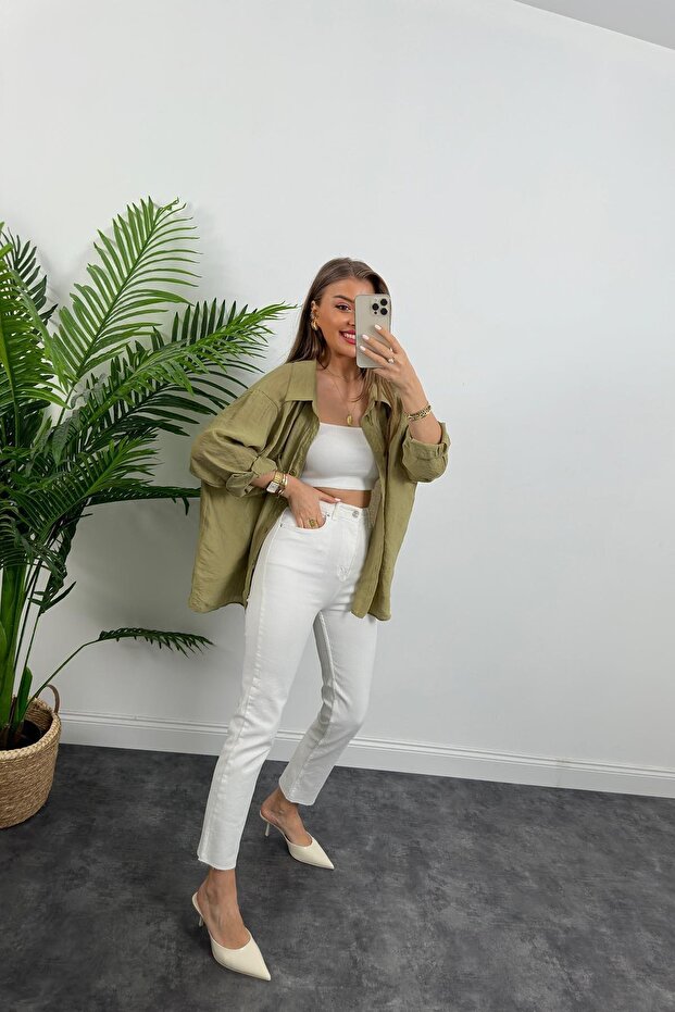 Off-Shoulder Summer Fabric Oversize Shirt - 6