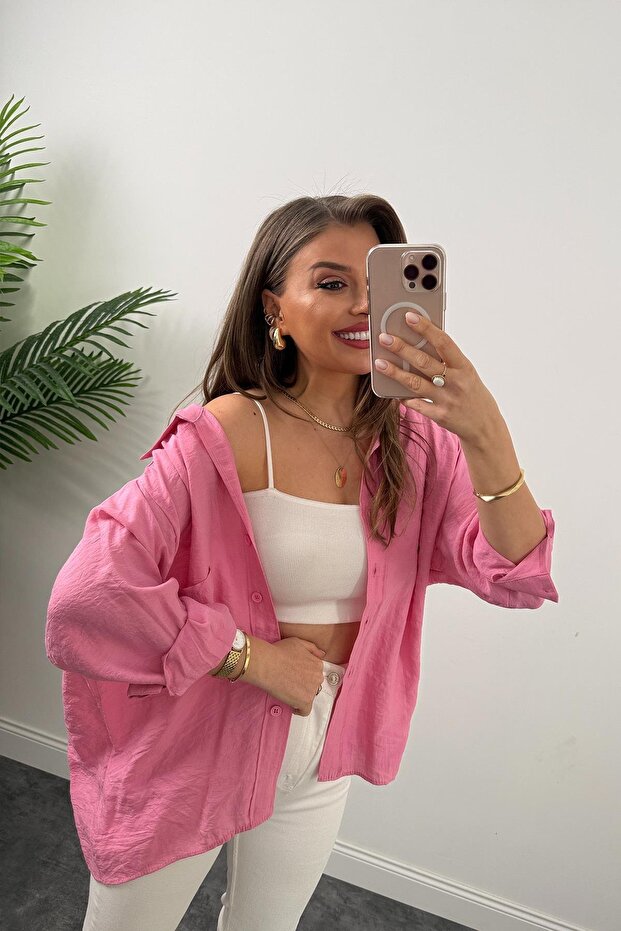 Cămașă oversize din țesătură cu umeri - 5