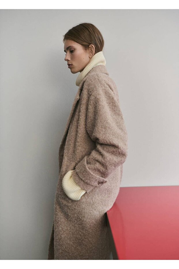 Yakalı buklet palto - 6