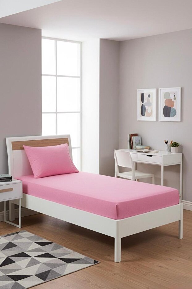 UNITAS SERENAT PLAIN PINK SINGLE PERSON RUBBERED LEAF AND PILLOW CASE 100X200