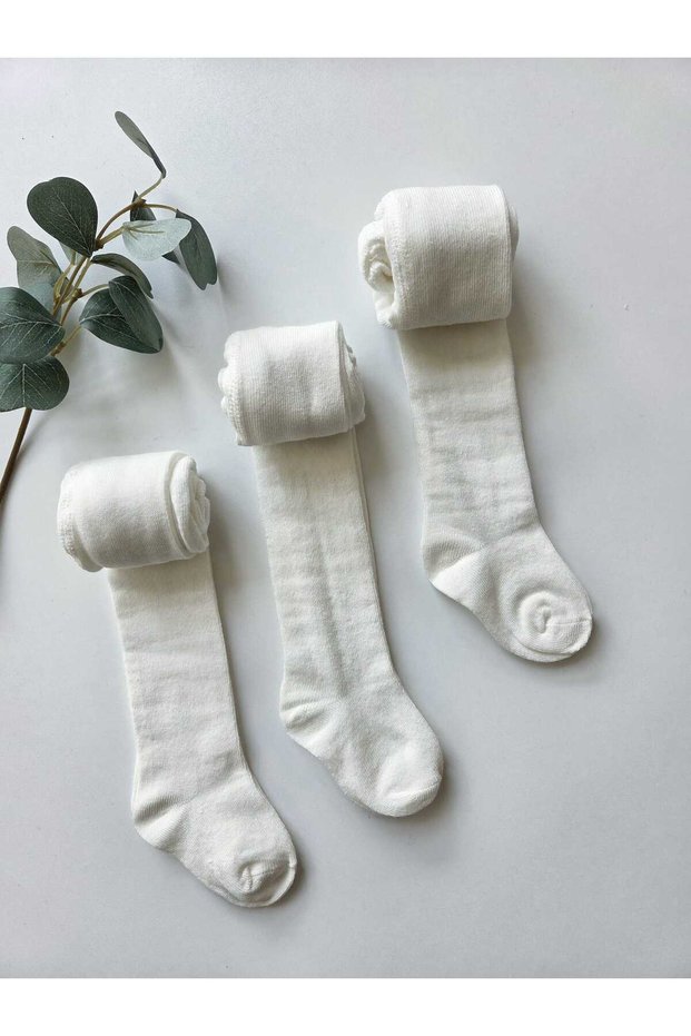 Cotton Baby Pantyhose Cream Set of 3 / Girls Boys Unisex Children