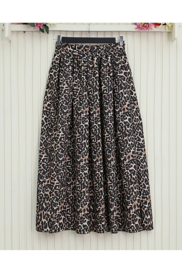 Pliseli Soft Balon Leopar Etek -Siyah - 3