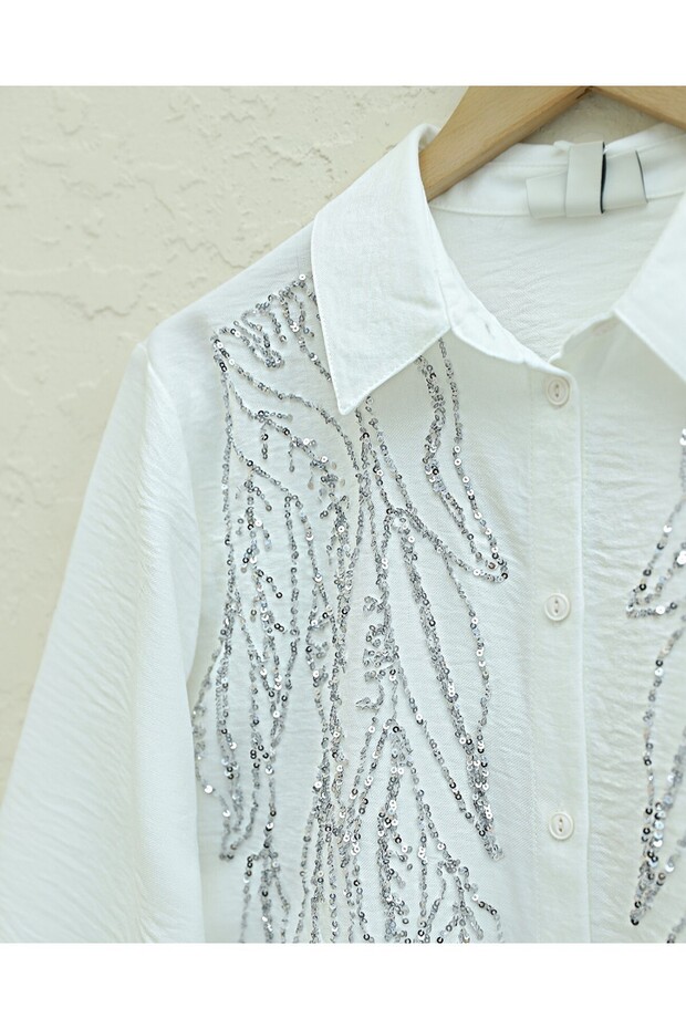 Sequin Embroidered Buttoned Shirt - 4