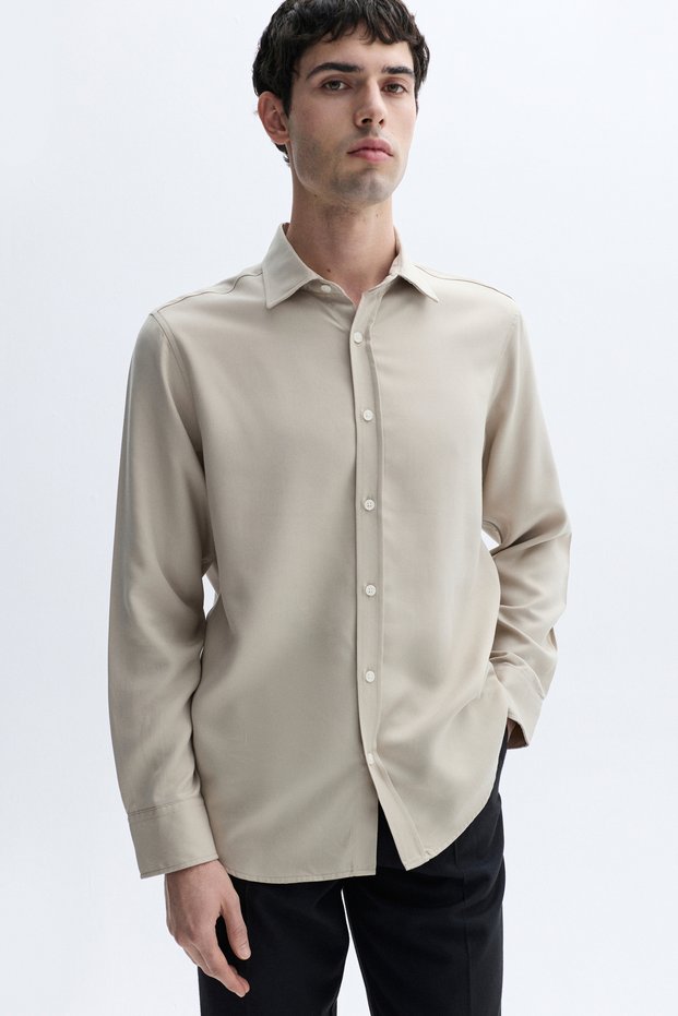 Men's Beige Color Liyosel Regular Fit Long Sleeve Shirt