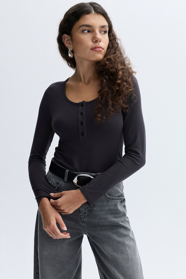 Women's Anthracite Fitted Modal Long Sleeve T-Shirt