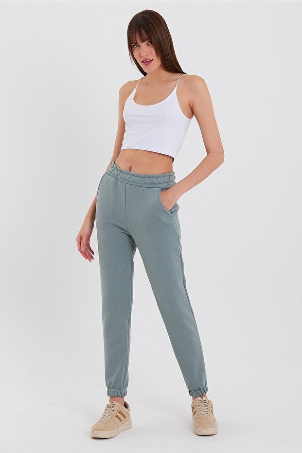 Women's Three Thread Knitted Sweatpants with Elastic Waist and Leg Jogger