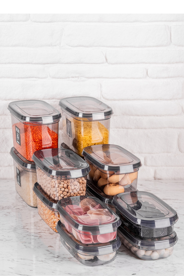 15-Piece Storage Container Set Anthracite Rectangular with Spoon Gift (650ml + 1000ml + 15500ml + 2100ml + 3100ml) X 3 - 4