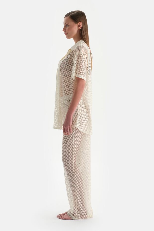 Ekru Kısa Kol Gömlek - 3