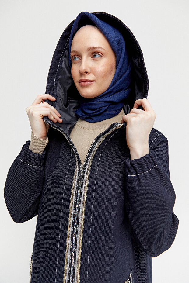 Fermuarlı Denim Kap - 6