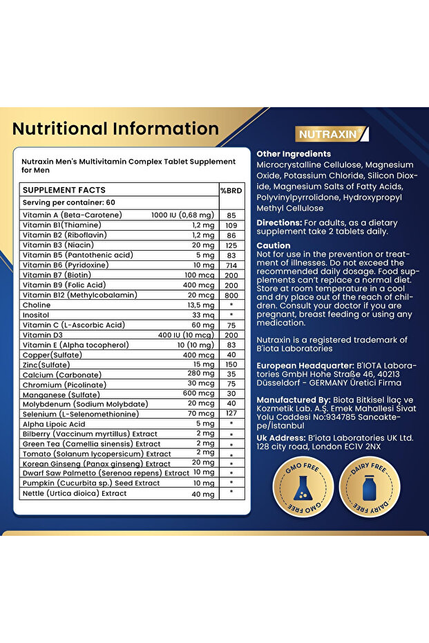 Men's Multivitamin Complex – Daily Energy, Strength & Vitality Support – 60 Tablets - 7