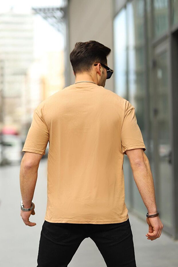 Ανδρικό μπλουζάκι Oversize Basic Crew Neck Loose Camel - 3