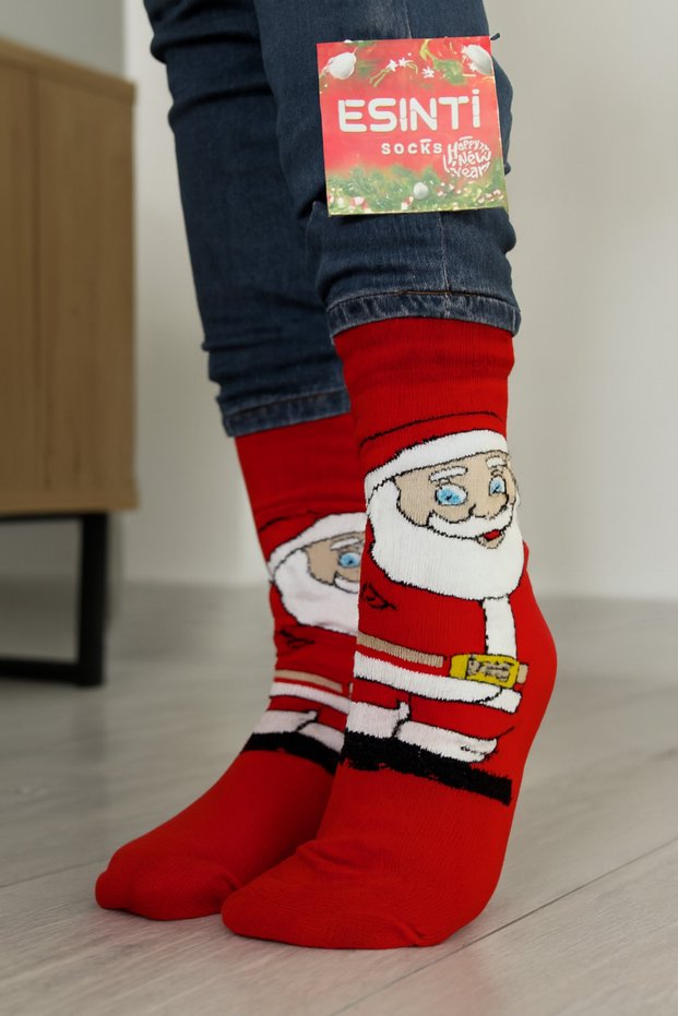 Men Women Children Santa Claus Themed Red Gift Long Christmas Stockings 3 Pairs