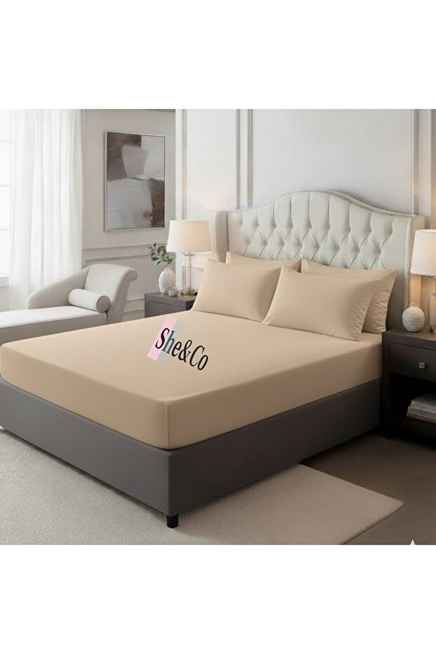 مجموعة ملاءات مطاطية مزدوجة |   قهوة - 1