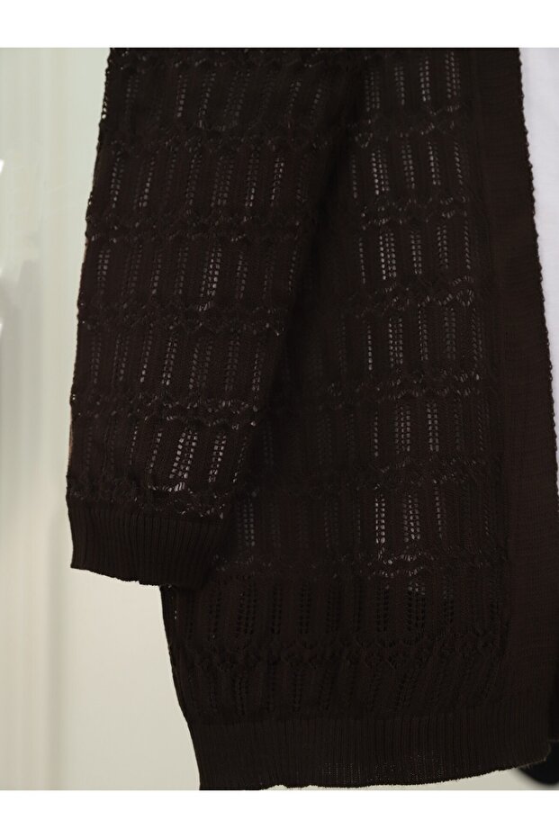Openwork Patterned Spring Cardigan -K. Coffee - 3