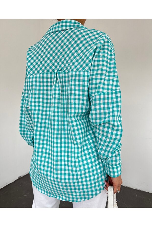 Boydan Düğmeli Gofre Gömlek -Mint - 7
