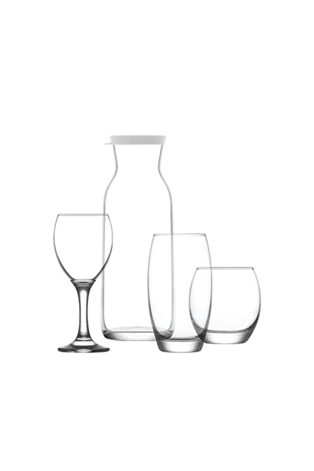 Bade Cam Çeyiz Seti 19'lu (1 Karaf, 6 Kırmızı Şarap Kadehi, 6 Meşrubat Bardağı, 6 Su Bardağı) - 1