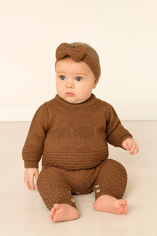 Winter Knitwear Heart Links Jumpsuit Brown