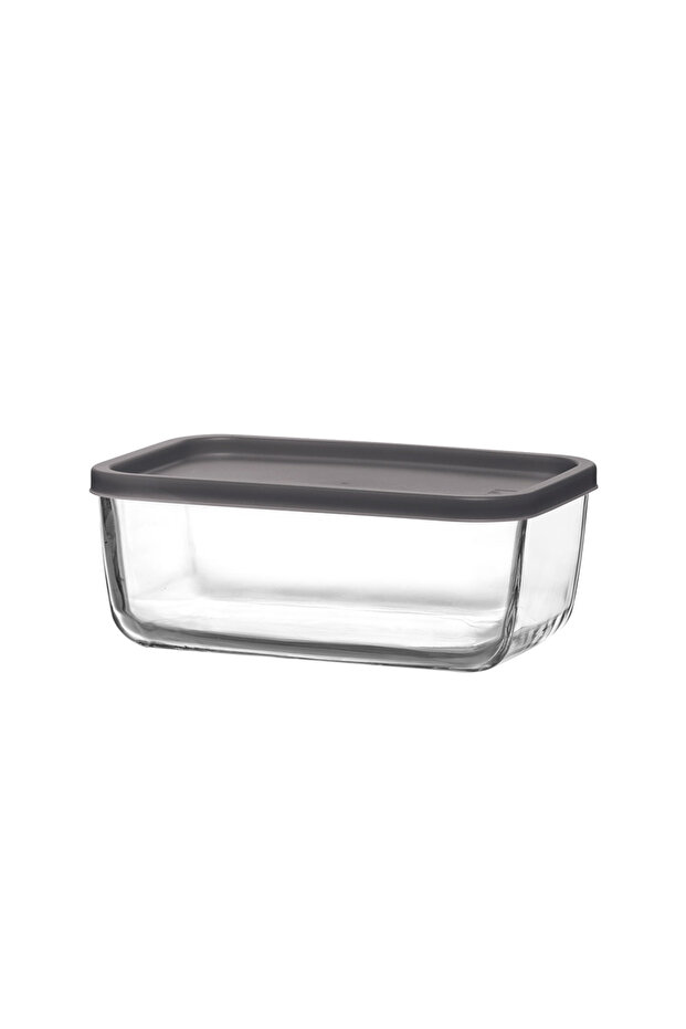 Cube Cam Saklama Kabı Tekli Büyük Boy 1170 ml Dikdörtgen Gri Plastik Kapaklı - 1