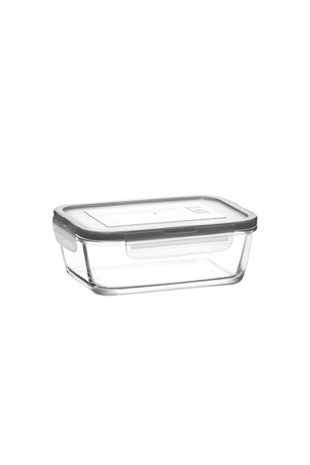 Fresco Glass Storage Container Single Large Size 1200 ml Rectangular Gray Lockable Lid