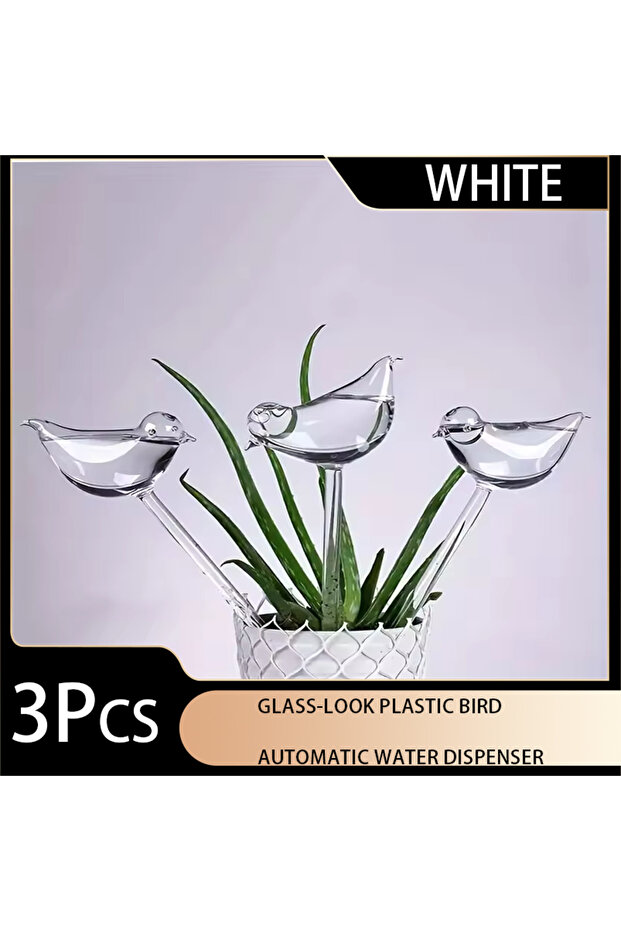 3pc WHITE Imitation Glass Bird Auto Water Dispenser for Travel & Lazy Use