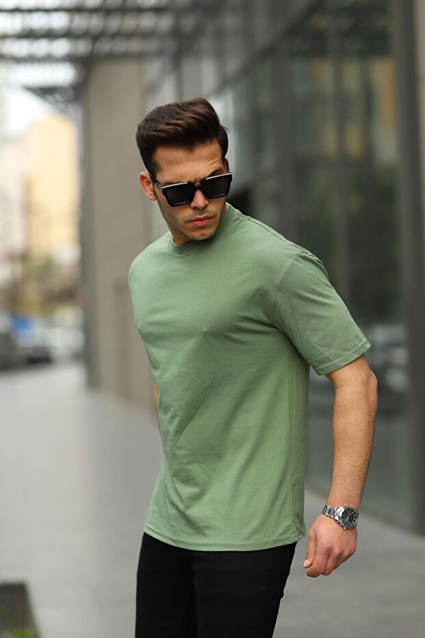 Ανδρικό μπλουζάκι Oversize Basic Crew Neck Loose Khaki - 6
