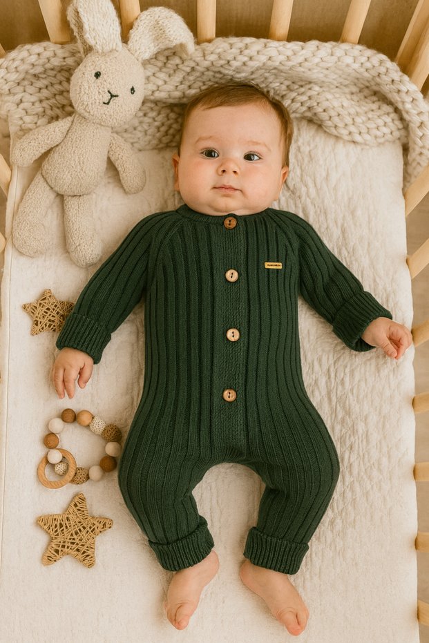 Knitwear Unisex Ribbed Jumpsuit Green