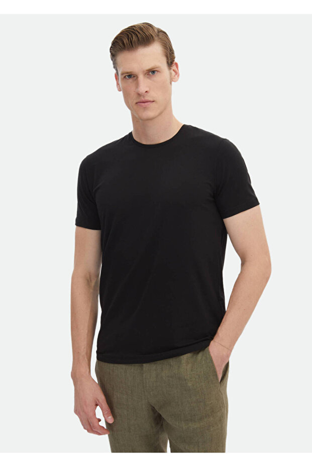 Black Plain Cotton Blend T-Shirt