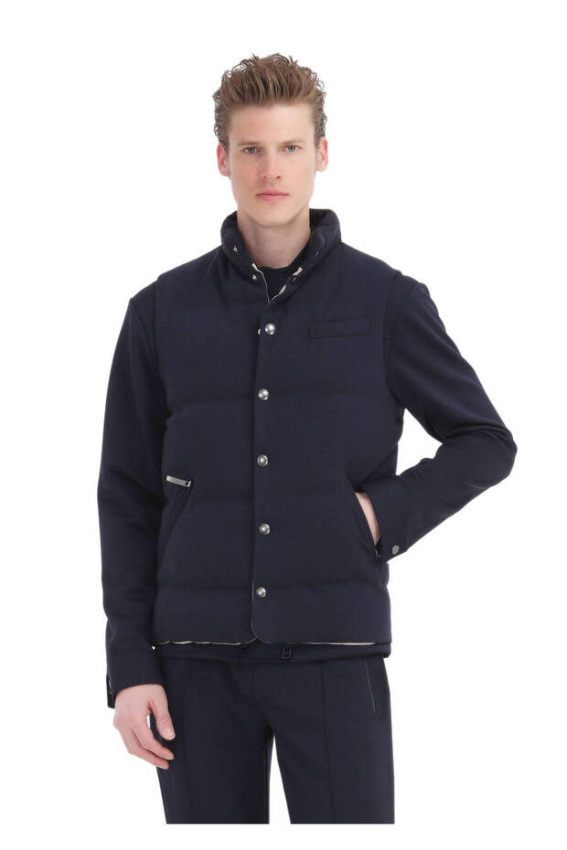 Lacivert Regular Fit Dik Yaka Casual Örme Spor Yelek - 1