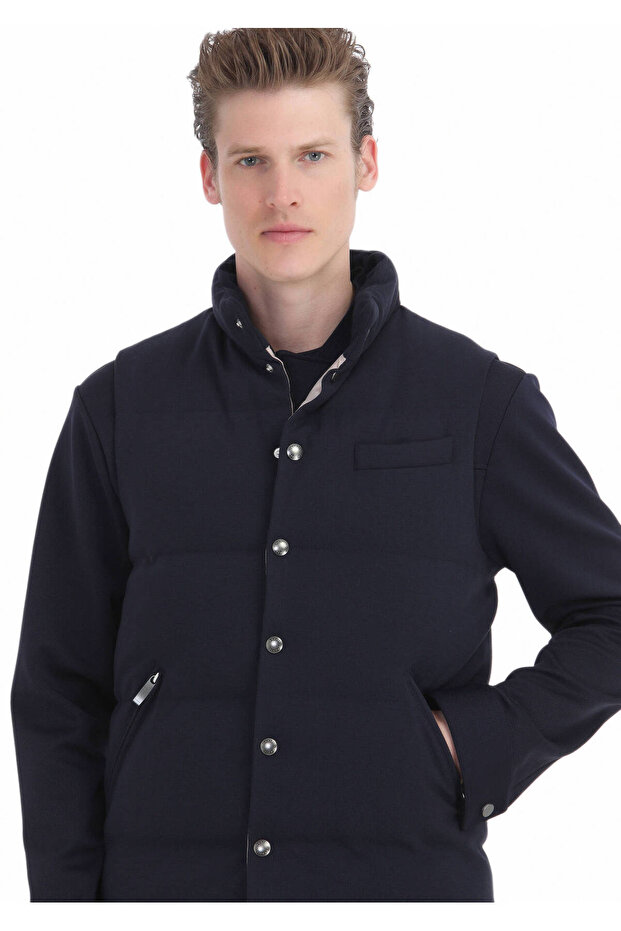 Lacivert Regular Fit Dik Yaka Casual Örme Spor Yelek - 4