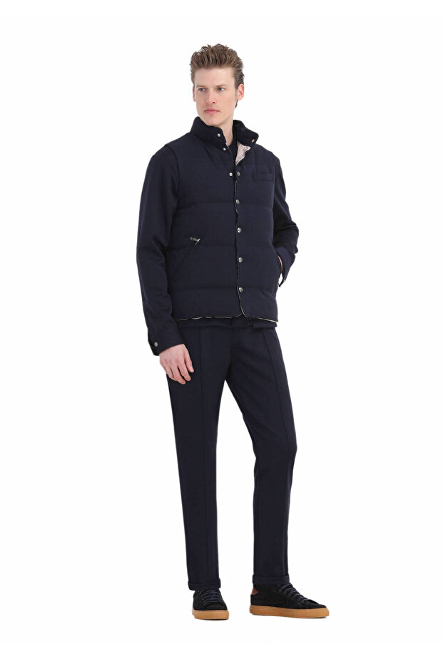 Lacivert Regular Fit Dik Yaka Casual Örme Spor Yelek - 3