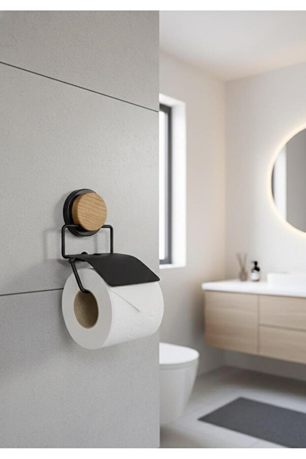 Wooden Patterned Magic Fix Magic Sticky Black Covered Toilet Paper Holder Mgs-712w