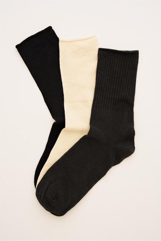 3'lü Siyah Antrasit Bej Çorap Seti - 1