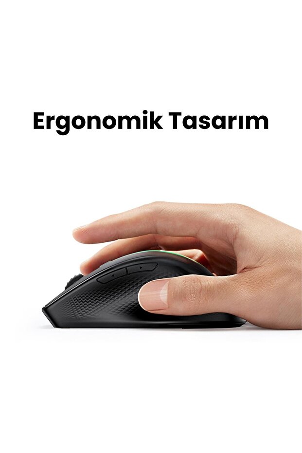 Ergonomik Sessiz Çift Modlu Bluetooth & Wireless Kablosuz Mouse, Siyah, 90395 - 5