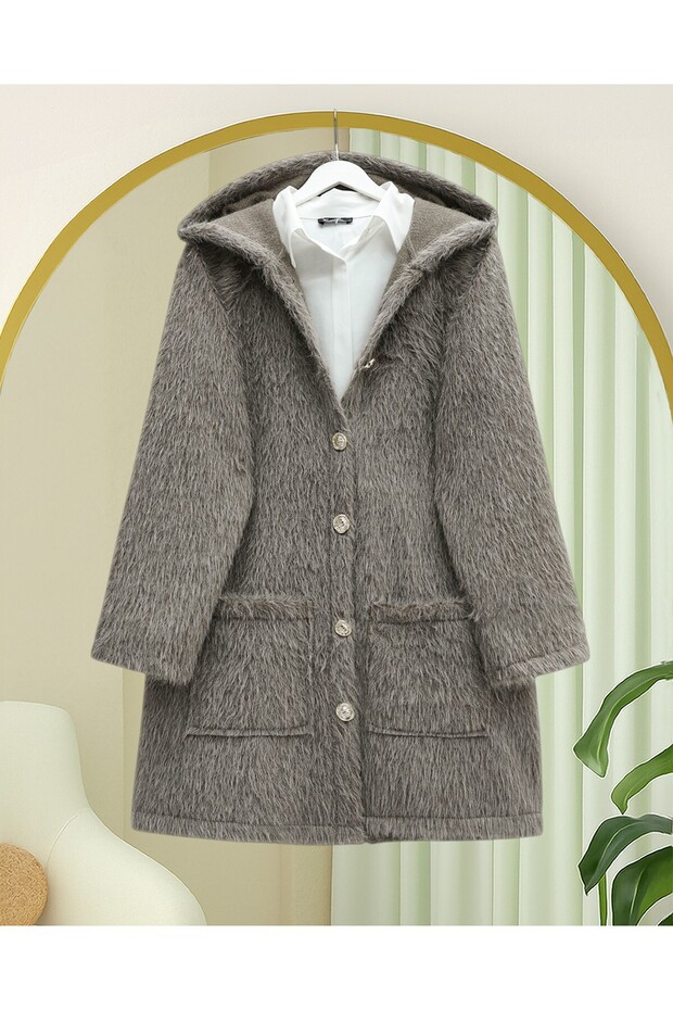 Hooded Gold Buttoned Pocketed Bearded Cap - Earth