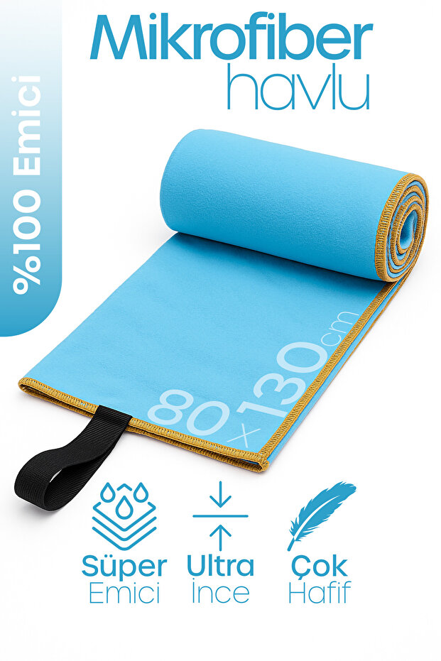 Unisex Microfiber Pool Towel 80X130 cm Soft Textured Sea Bath Sports Towel Large Size Blue