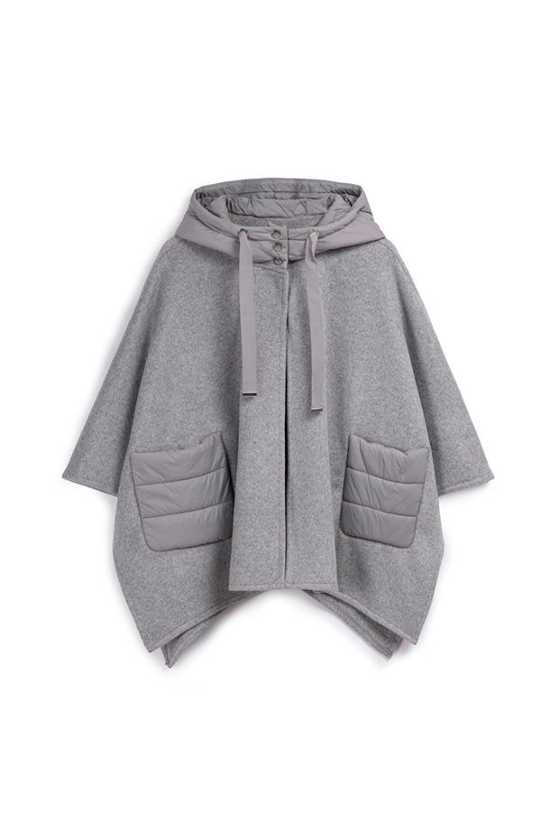 Kumaş mix kapüşonlu panço - 1