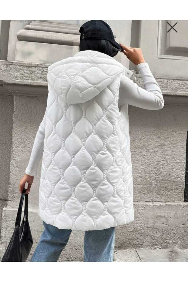 kapşonlu kaiptone uzun yelek - 4