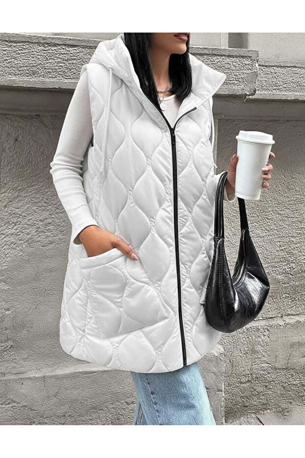 kapşonlu kaiptone uzun yelek - 2