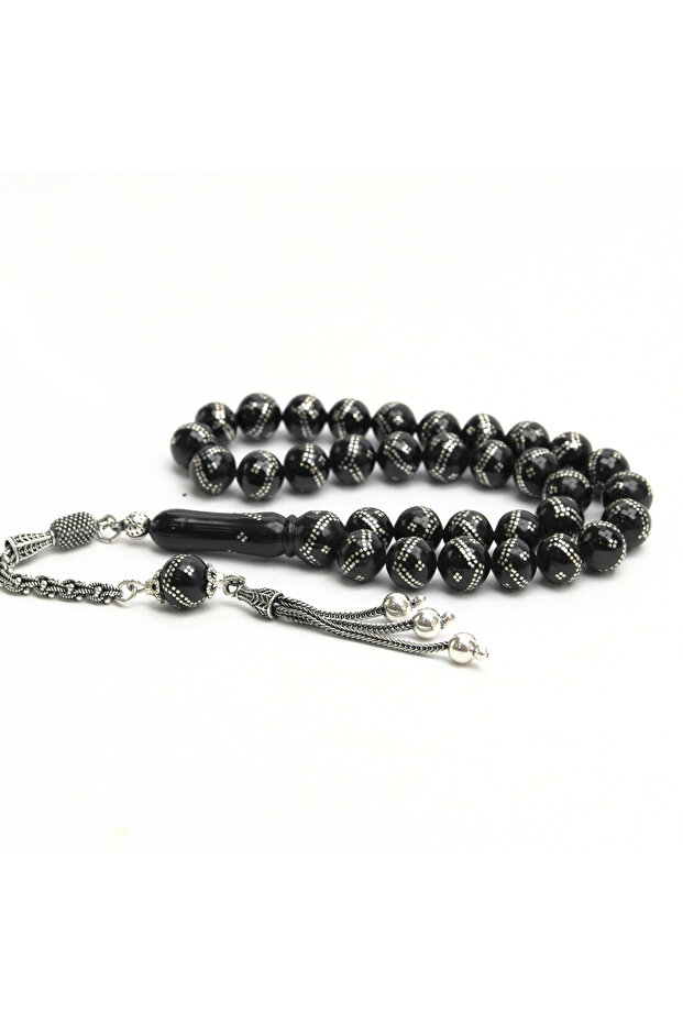 Oltu Stone Sphere Model Double Zigzag Quadruple Embroidered Rosary