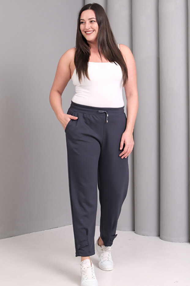 Women's Plus Size Tie-Waist Button Detail Luxury Soft Stretchy Fabric Pants